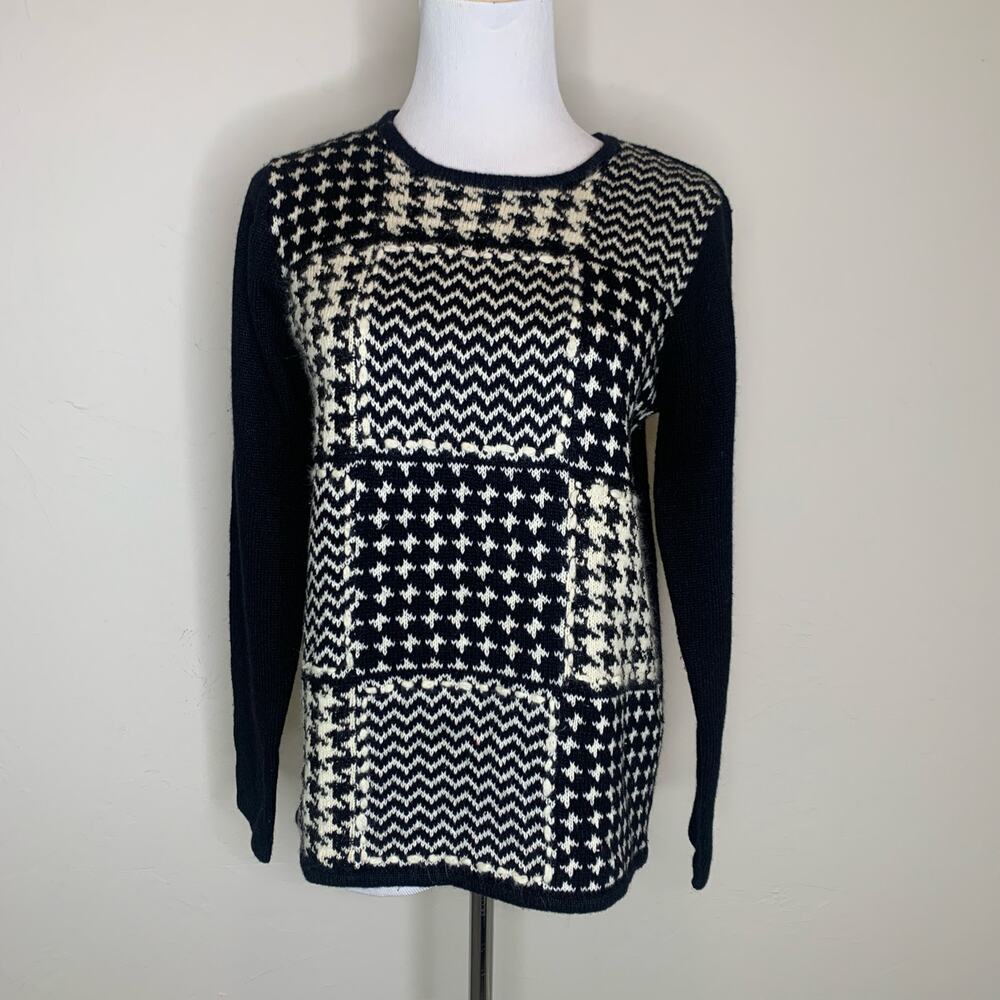 Crazy Horse Black Cream Herringbone Sweater Patchwork Sz Small